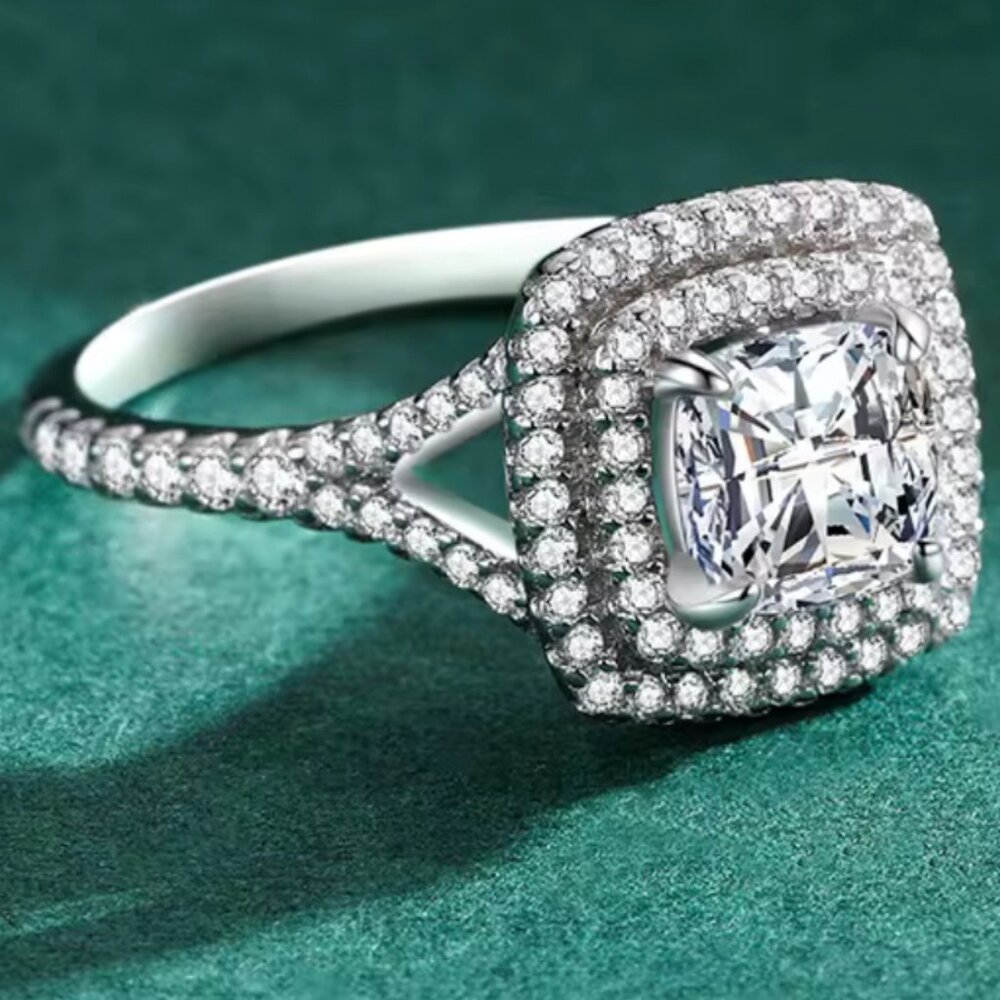 Elegant Halo Cushion-Cut Ring--Sizes 5-9 available
